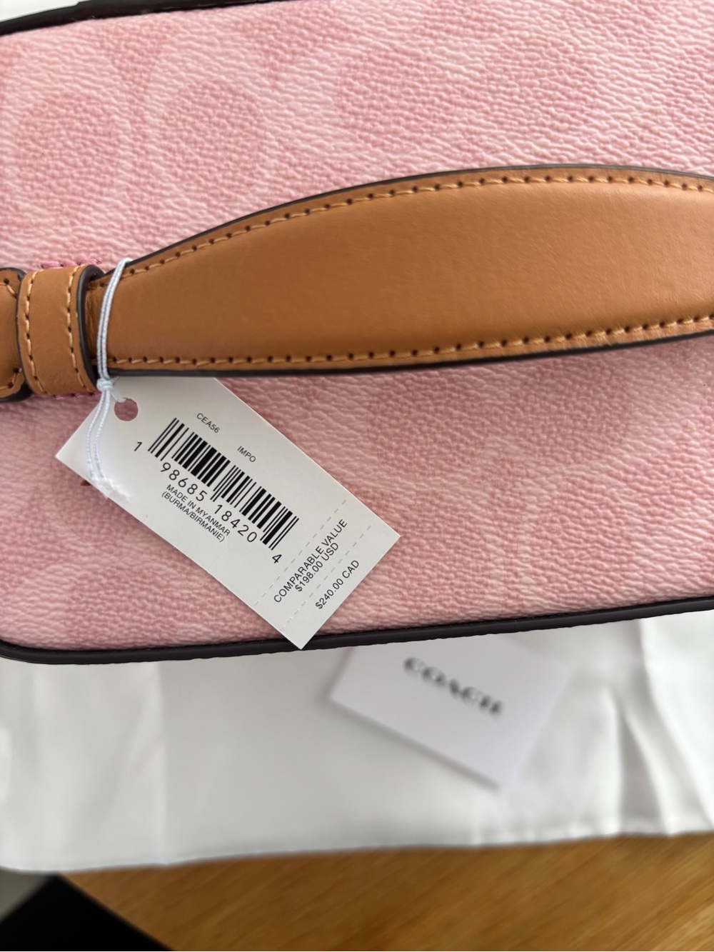 Coach Pink Signature Vanity Cosmetic Case with Tan Handle - Picture 3 of 10